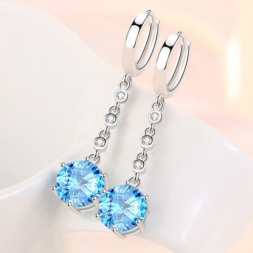 Boucles D'oreilles Longues En Zircon Bleu Pour Femme, Bijoux En Argent Sterling 925, Simple, Tempérament, Cadeaux De Saint Valentin, Nouvelle Collection