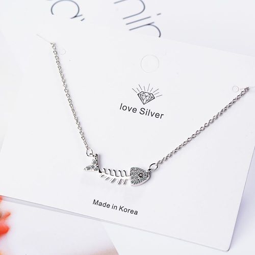 Collier Pendentif En Os De Poisson Micro Zircon Argenté Pour Femmes, Chaîne À Clavicule, Bijoux Cadeaux De Fête, S-N297