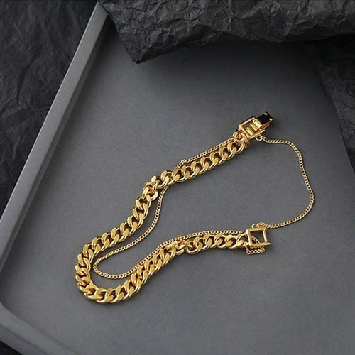 Bracelet En Chaîne À Double Épaisseur Pour Femme, Bijoux Français, Couleur Argent, Géométrique, Doré