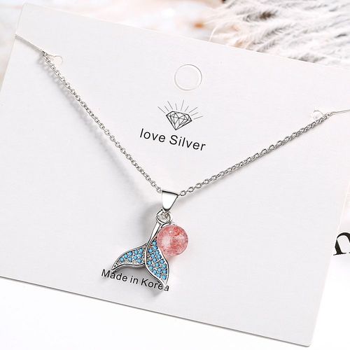 Colliers Queue De Poisson Sirène Couleur Argent, Bijoux En Cristal Naturel De Fraise, Zircone Cubique, Cadeaux Pour Femmes, S-N450