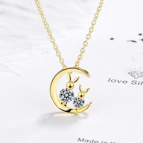 Collier Avec Pendentif En Forme De Chat Et De Lune, Couleur Argent, Chaîne En Zircon Doré, Bijoux Pour Femmes, S-N480