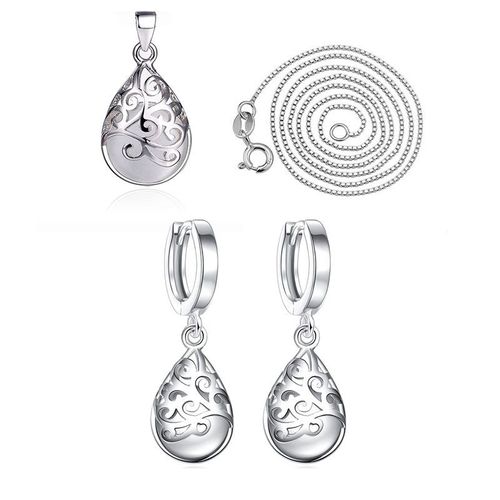 Collier Et Boucles D'oreilles En Forme De Larme Pour Femme, Ensemble De Bijoux, Couleur Argent, Pierre De Lune, Opale, Tendance, Cadeau