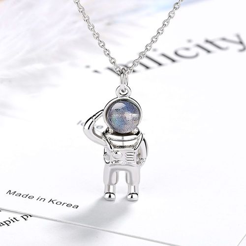 Collier Pendentif En Forme D'astronaute Pour Femmes, Couleur Argent, Pierre De Lune Dégradé, Vente En Gros, S-N484
