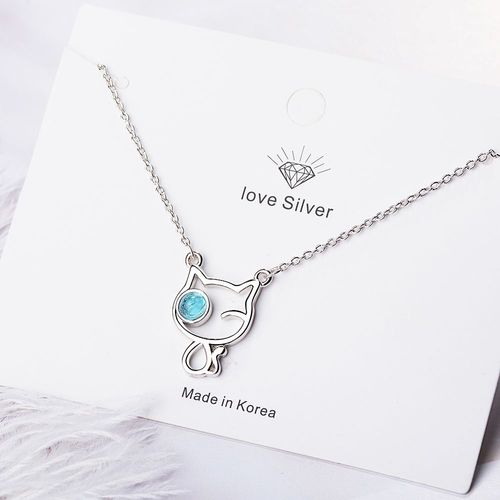 Collier Avec Pendentif Chat Mignon, Couleur Argent, Cristal Bleu, Bijoux Animaux, Cadeaux Pour Femmes, Livraison Directe, S-N446