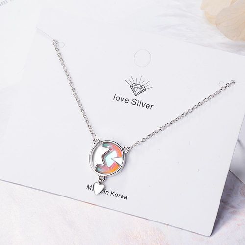 Collier Multicolore En Pierre De Lune Pour Femmes, Chaîne De Clavicule Avec Pendentif En Forme De C¿Ur, Bijoux À Breloques En Forme D'étoile, Couleur Argent, S-N339