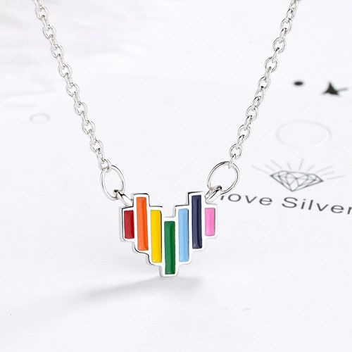 Collier Argenté Avec Pendentif En Forme De C¿Ur Arc-En-Ciel Pour Femmes, Chaîne À Clavicule, Cadeau D'anniversaire, S-N485