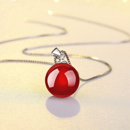 Collier Avec Pendentif Boule Ronde Pour Femmes, Couleur Argent, Rouge Naturel, Noir, Bijoux Cadeaux, Livraison Directe, S-N126