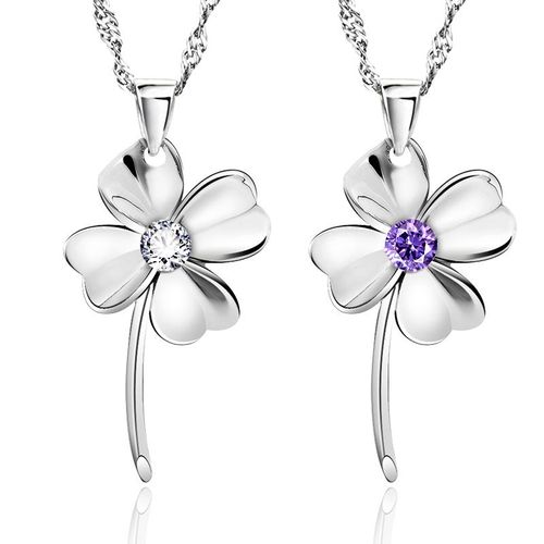 Collier Avec Pendentif Trèfle Porte-Bonheur, Couleur Argent, Collier En Zircon Violet Clair Pour La Saint-Valentin, Vente En Gros, S-N130