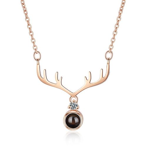 Collier Je T'aime, Couleur Argent, 100 Langues Populaires, Forme De Bois D'élan, Cadeau De Noël Romantique, S-N440