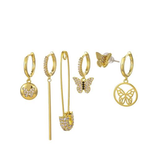 Ensemble De Boucles D'oreilles Pour Femmes, 6 Pièces, Couleur Argent, Micro Pavé, Zircon, Broche Papillon, Bijoux De Luxe, Vente En Gros