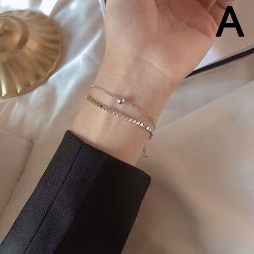 Bracelet De Perles En Métal Pour Femmes, Nouvelle Tendance, Couleur Or Argent, Classique, Double Chaîne, Cadeau De Bijoux Pour Filles