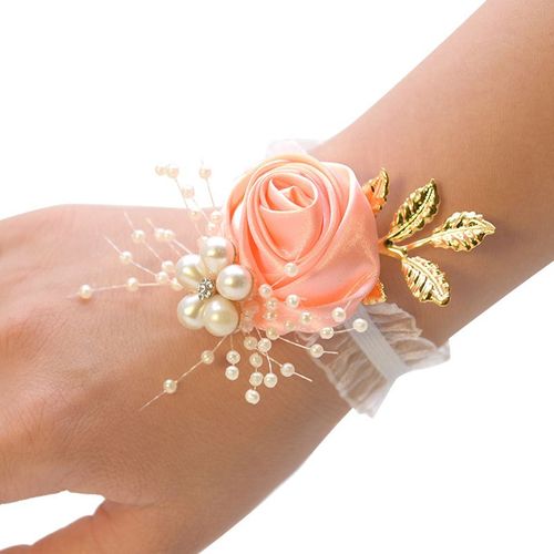 Bracelet De Mariée En Soie Pour Filles, Corsage De Mariage, Tache De Rose Avec Accessoires De Perle, Perle De Demoiselle D'honneur, Fleur De Poignet Artificielle À Faire Soi-Même