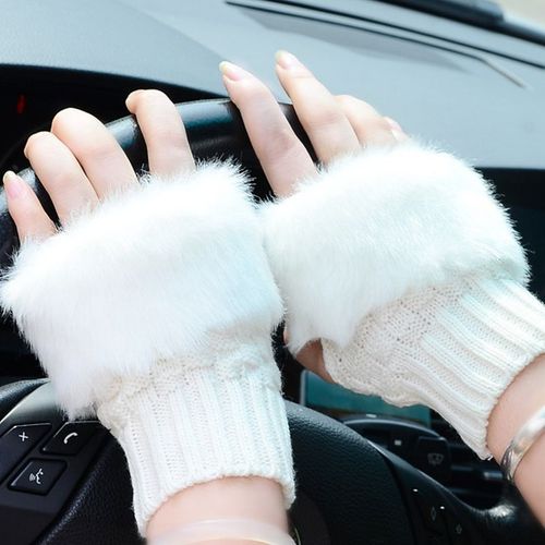 Gants D'hiver Élégants Pour Femmes, Mitaine Chaude Sans Doigts Pour Dames, Fausse Fourrure, Crochet Tricoté Au Poignet, Gants Courts Pour Dames