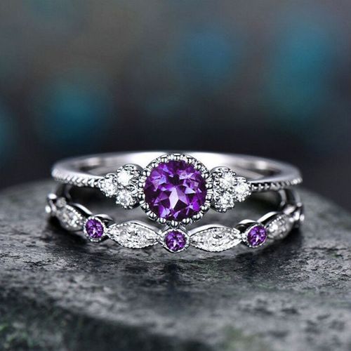Ensemble De Bagues En Cristal Pour Femmes, 2 Pièces, Pierre Verte Et Bleue, Mariage, Fiançailles, Bijoux À La Mode, Accessoires, Nouveau Cadeau De Couple