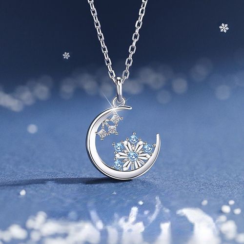 Collier À Breloque Flocons De Neige Et Lune Pour Femmes, Bijou À La Mode, Délicat, Clavicule, Étoiles, Chaîne En Strass