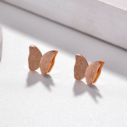 Boucles D'oreilles Papillon En Acier Inoxydable Pour Femmes, Bijoux Mignons Pour Filles, En Titane Givré, Or Rose, Nouveau Design