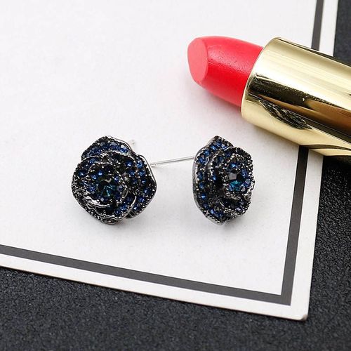 Boucles D'oreilles En Fleur Rose Pour Femmes, Bijoux De Luxe Simples, Strass Bleus, Camélia Rétro