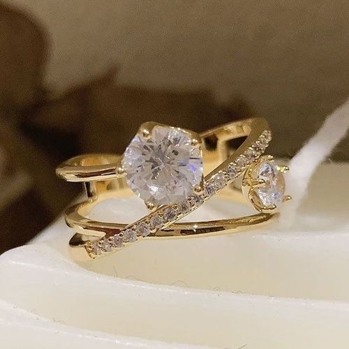 Bagues Gothiques En Zircon Doré Pour Femmes, Anneau Ouvert Carré En Métal Ajouré, Bijoux Brillants À La Mode, De Luxe, De Fête D'étudiant, Nouvelle Collection