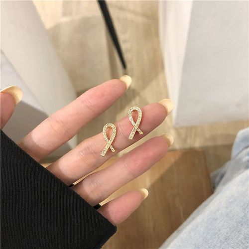Boucles D'oreilles En Zircon, Petit N¿Ud, Simple, À La Mode, Strass, Mignon, Pour Fille