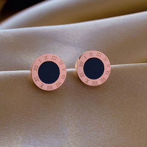 Boucles D'oreilles À Chiffres Romains En Acier Titane Pour Femmes, Design Rond, Cadeau