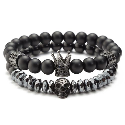 Bracelet Couronne Pour Hommes, Bijoux Guerrier, Squelette, Hématite, Crâne, Pierre, Bijoux D'halloween