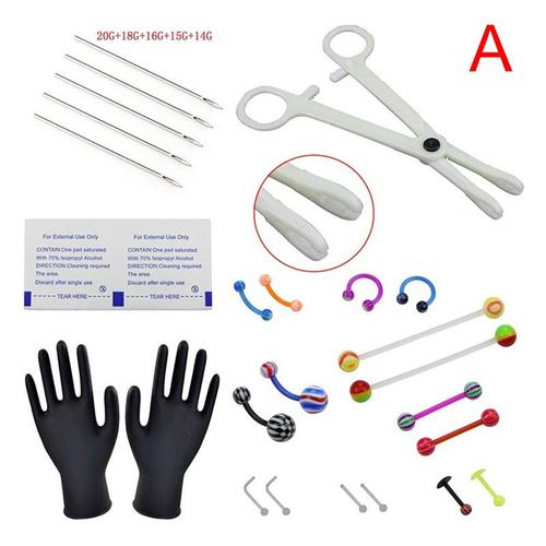 Kit De Perçage Professionnel 14g, Acier Multicolore, Cz, Anneau De Nombril, Corps, Ensemble D'aiguilles, Fournitures D'outils De Perçage