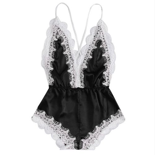 Body En Satin Et Dentelle Pour Femmes, Sexy, Col En V, Dos Nu, Combinaison, Vêtements De Nuit, Pyjama, Lingerie, Mode, Blanc, Uni