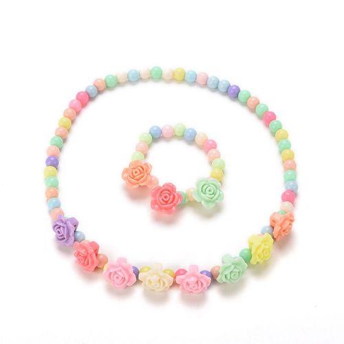 Jolis Colliers Multicolores Pour Enfants, Bijoux De Fête Pour Petites Filles En Forme De Rose