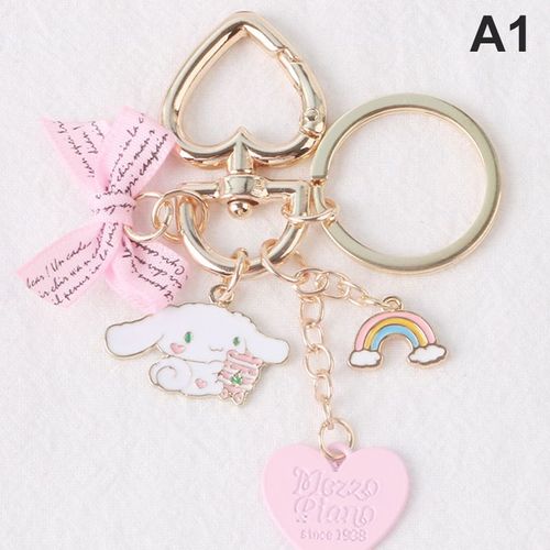 Porte-Clés De Voiture Pour Filles, Breloques Décoratives, Rose, Rosette, Pendentif Arc-En-Ciel