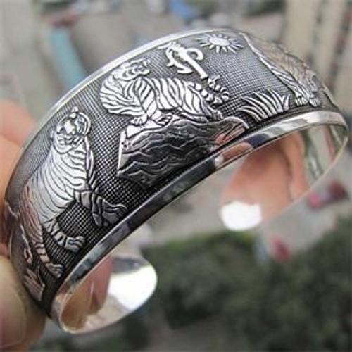 Bracelets En Métal Tibétain Totem Blanc Rétro Pour Femme, Manchette Imprimée, Vintage, Bijoux Animaux