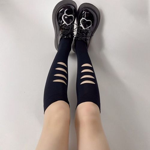 Chaussettes À Trous Asymétriques Pour Femmes, Chaussettes De Rue Tendance, Bas De Mollet Noir, Ab, Minces, Nouvelle Personnalité Étudiante