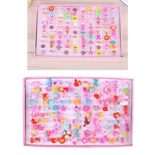 Bijoux Mignons Pour La Journée De L'enfance, Bagues En Plastique Pour Filles, Avec Cabochons En Résine De Style Mixte, Couleur Mixte, 10 Pièces