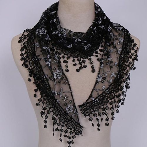 Châle Triangle En Dentelle Pour Femmes, Écharpe À Fleurs, Pompon, Accessoires Photo, Printemps Et Été