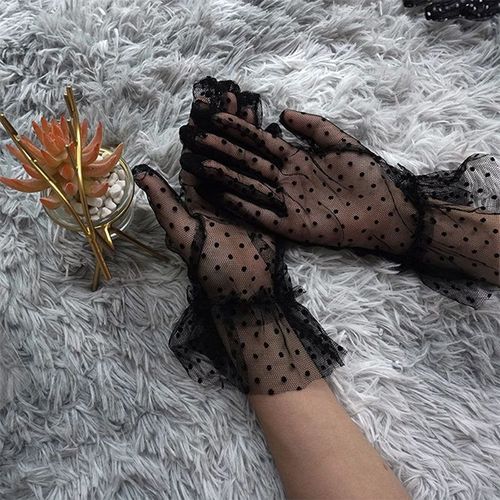 Gants Courts En Tulle Pour Femmes, 1 Paire, Automne Été, Taches De Dentelle Extensibles, Feuilles De Lotus, Accessoires Souples, Doigt Complet