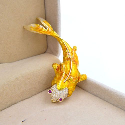 Broche De Carpe En Émail Pour Femmes, Broche De Poisson En Zircone Cubique, Couleur Rouge, Bijoux De Nouvel An, Bon Cadeau