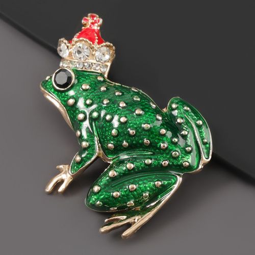 Broches En Alliage Pour Femmes, En Émail Vert, Strass Grenouille, Couronne, Animal, À La Mode, Bijoux Cadeaux, Accessoires, Nouvelle Collection
