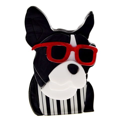Lunettes Rouges En Acrylique Faites À La Main Pour Hommes, Broches De Chien Noir, Dessin Animé Animal, Fête Décontractée, Broches, Bijoux Cadeaux