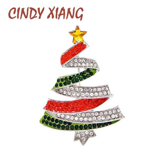 Broche Arbre De Noël En Strass, Rouge Et Vert, Accessoires De Fête, Unisexe, De Haute Qualité, Design D'hiver
