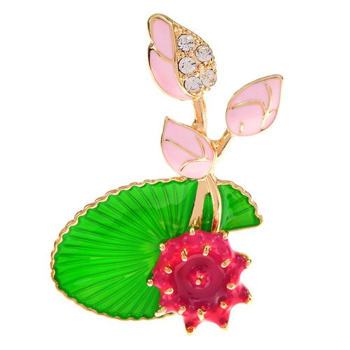 Broches Créatives En Strass, Fleur, Émail, Vert, Feuille De Lotus, Rose Et Rouge, Unisexe, Bijoux De Fête, Nouvelle Collection