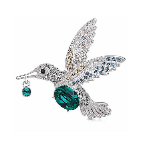 Broches Colibri En Cristal Pour Femmes, Nouvelle Collection, Couleur Argent, Strass, Vintage, Mode, Animal, Vert, Haute Qualité