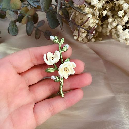 Broche En Métal Émaillé, Nouvelle Mode Pour Femmes Et Hommes, Broche En Fleur De Magnolia Blanche Pour Fête De Mariage, Bijoux Cadeau