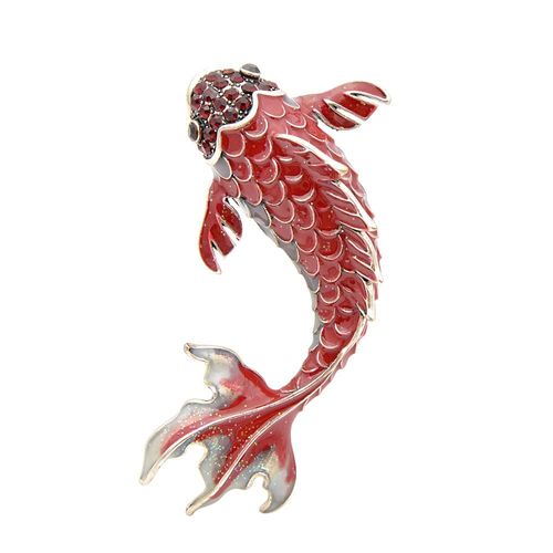 Broches De Poisson En Émail Rouge Pour Femmes, 3 Couleurs Disponibles, Grande Broche De Carpe, Style Animal, Bijoux À La Mode, Manteau