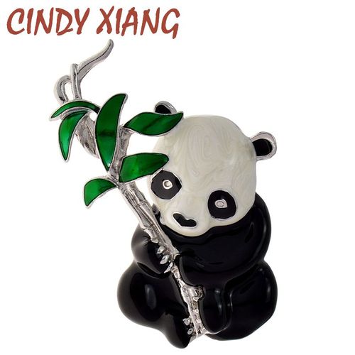 Broche De Panda En Bambou, Nouveauté, Unique, De Couleur Noir Et Blanc, Unisexe, À La Mode, Animal, Émail Vert, Feuilles, Bijoux