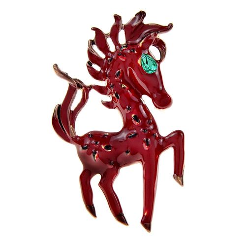 Broche Cheval En Émail Oeil Vert, Broche Animal En Alliage Disponible En 2 Couleurs