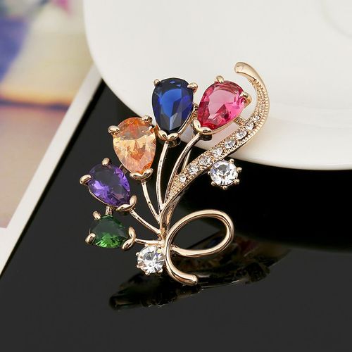 Broches En Verre Cristal Multicolore, Nouveauté, Élégantes, Couleur Or, À La Mode, Strass, Pour Bijoux De Mariage