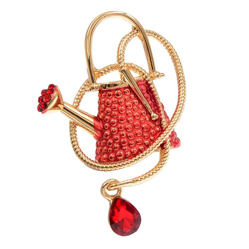 Broche En Métal, Dessin Animé, Émail, Rouge, Vert, Vintage, Eau, Bouilloire, Pendentif Goutte En Cristal