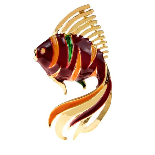 Broche De Poisson En Émail Plaqué Or, Accessoires De Robe En Forme D'animal, 2 Couleurs Disponibles, Haute Qualité