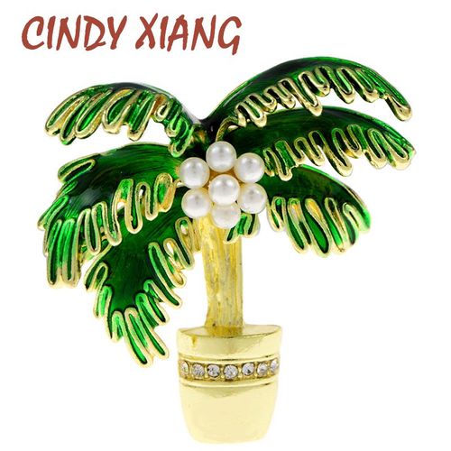 Broche Créative Pour Plantes En Pot, En Émail, Feuilles Vertes, Cocotier, Perles, Badge, Accessoires Bijoux Cadeaux