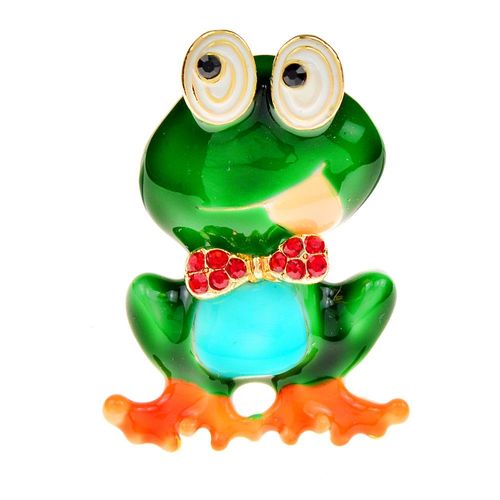 Broches En Émail Pour Femmes, Bijoux En Forme De Grenouille, Strass, Animal, Arc, Couleur Verte, Haute Qualité, Nouveauté 2021