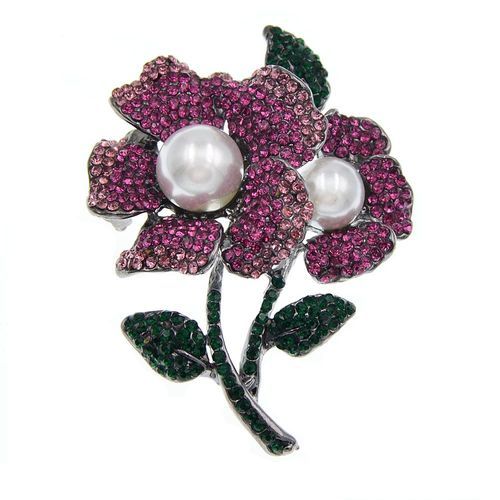 Broche En Strass Et Imitation De Perles Pour Femmes, Élégante Broche En Cristal Rouge Bleu Violet, Bijoux De Mariage